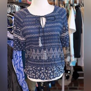 Vince Camuto Navy Geometric Print Blouse